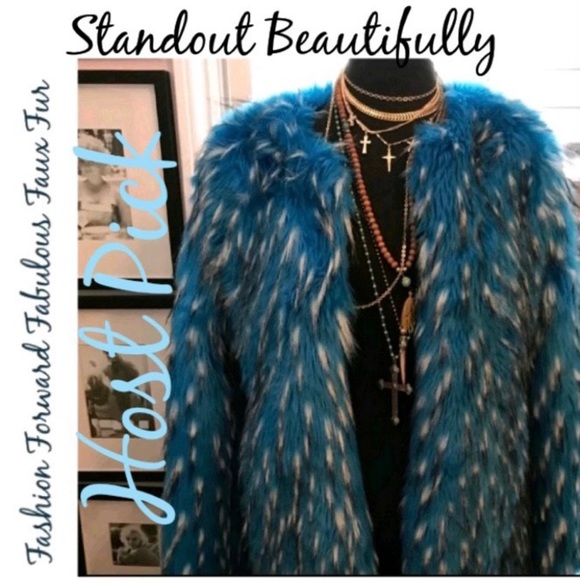 Sale!!!Warm & Chic Faux Fur Coat Chic in Blue Small - Picture 2 of 16